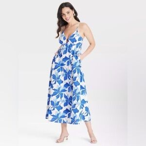 NEW A New Day Sleeveless Ruched Midi Dress - Blue Floral - Size 3x